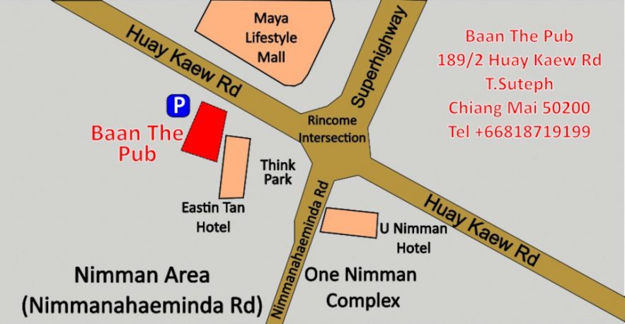Location Map for Baan The Pub Guesthouse in Chiang Mai
